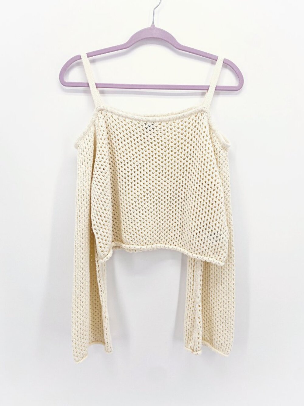AEO Crop Open Stitch Off the Shoulder Sweater